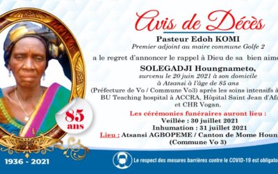 LE PASTEUR EDOH KOMI ANNONCE LE DÉCÈS DE SA MAMAN DANS UN HOMMAGE PATHÉTIQUE