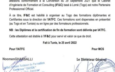 Le Cabinet d’Ingénierie de la Formation & Consulting -IF&C Togo signe une convention de partenariat avec l’Institut Africain et Tunisien de la Formation Continue – IATFC