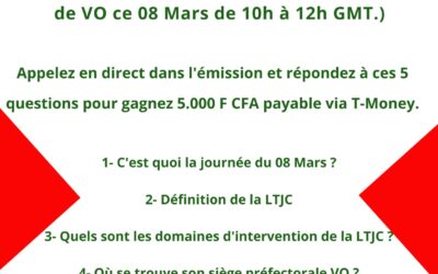 Journée du 08 Mars : 5.000 FCFA à gagner avec la Ligue Togolaise de la Jeunesse Citoyenne sur la 103.7 FM (RVV).