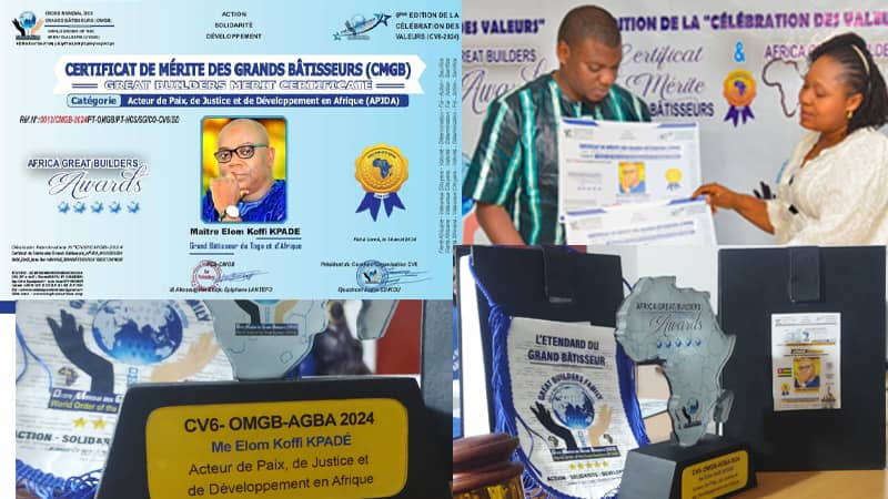 GRAND PRIX PANAFRICAIN AU CV6 : Me Elom Koffi KPADÉ LAURÉAT DANS LA CATÉGORIE ACTEUR DE PAIX, DE JUSTICE ET DE DÉVELOPPEMENT EN AFRIQUE » (APJDA)