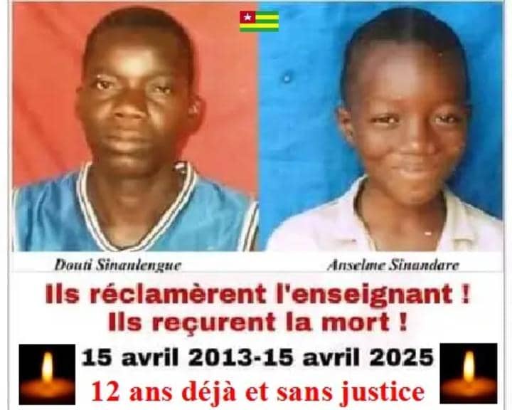 DEVOIR DE MÉMOIRE :   DOUZE ANS APRÈS DAPAONG : ANSELME ET DOUTI, DES VIES FAUCHÉES TOUJOURS SANS JUSTICE