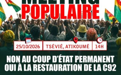 TOGO : LE CNCC ANNONCE UN MEETING POPULAIRE À TSÉVIÉ LE 25 OCTOBRE